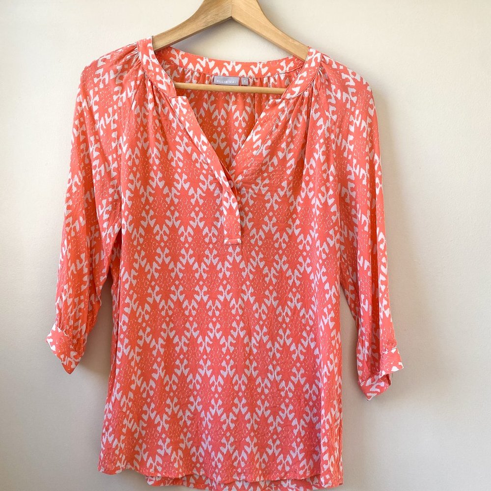 Ellie Kai Coral Pattern 3/4 Sleeve Button Down Blouse | Like New!